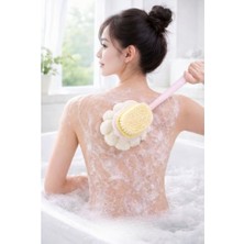 AKS Duş Fırçası Lif Uzun Saplı Çift Taraflı Duş Fırçası Kıl ve Lifli Masaj Etkili Vücut Temizleme Peeling Fırçası Sırt ve Cilt Bakımı Için
