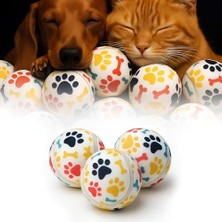 AKS Kanji 3'lü Kedi Köpek Tenis Topu | 6.5 cm Orta Boy Renkli Pati Desenli Dayanıklı Oyuncak | Diş Dostu, Suda Batmaz, Eğitim ve Oyun Topu | Beyaz Zemin, Iç-Dış Mekan Uygun