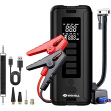 AKS 12000MAH LED Işıklı Powerbank Özellikli Acil Durum Akü Takviye Kablolu 800A Araç Motor Lastik Şişirme Hava Kompresörü 100W