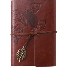 AKS Vintage Yaprak Motifli Pu Deri Defter – 80 Sayfa Çizgisiz Günlük, 14.5X10.5 Cm, Yaprak Şeklinde Metal Kapatmalı Retro Ajanda & Not Defteri, Seyahat Defteri, Travel Journal (Kiremit)