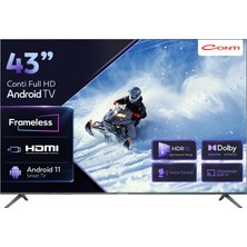 AKS Conti 43 Inç Full Hd Android Tv (CT43AN300F) Dolby Atmos Vision, Hdr, Çerçevesiz, Dahili Uydu Alıcı, Wi-Fi, Bluetooth, Chromecast Built-In, 2x Hdmı, Smart Tv