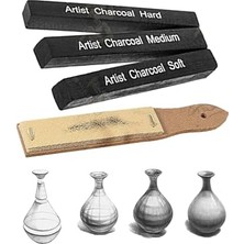 AKS Sıkıştırılmış Kömür Füzen Seti 3 Lü ve Zımpara 1 Paket Siyah Kare Press Kömür Füzen Yassı Çizim Gölgelendirme Grafit