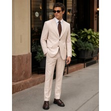 HC MEN CLASSIC Erkek Bej Comfort Fit Düz Viskon Klasik Takım Elbise