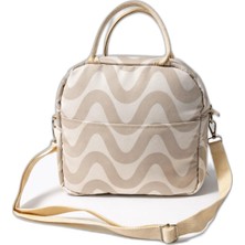 AKS Ecrou Termal Yemek Çantası Su Geçirmez Lunch Bag Isı Yalıtımlı Gıda Taşıma Çantası Omuz Askılı Piknik Okul Ofis Çantası Dalga Desenli Pembe 24.5X21.5X14 cm