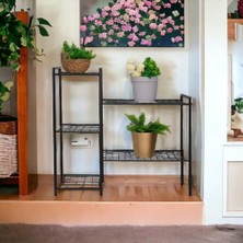 Dekoratif Metal Ayaklı 5 Tel Raflı Saksılık Katlı Saksı Standı Çiçeklik Bahçe ve Balkon Dekoru Garden