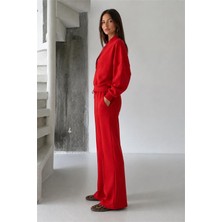 Neşeli Butik Kadın Kırmızı Şardonlu Üç Iplik Eşofman Takımı GTS018