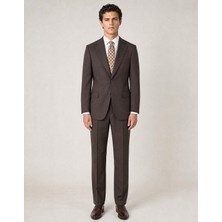 HC MEN CLASSIC Erkek Kahverengi Regular Fit Armürlü Polyamid Klasik Takım Elbise