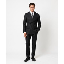 HC MEN CLASSIC Erkek Siyah Regular Fit Polyamid Armürlü Kruvaze Takım Elbise