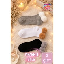 Golden Socks Kadın Fiyonklu Peluş Detaylı Bilek Çorap Pamuklu 3lü Set Şık