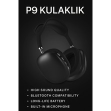 Marsilyan™- P9 Bluetooth 5.0 Kablosuz Siyah Kulaklık Mikrofonlu Uzun Pil Yüksek Bass Anc