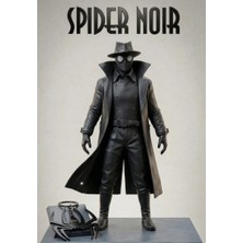 Spiderman Noir Örümcek Adam Dekoratif Koleksiyon Figürü, Spider Noir Biblo, 3D Baskı 12 Cm, Spiderman Logolu Anahtarlık Hediyeli