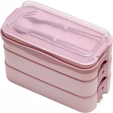AKS Orret Home 1260 ml 3 Katlı 6 Bölmeli Bpa'sız Pp Plastik Sefer Taşıma ve Beslenme Çantası, Kilitli Bento Lunch Box, Mikrodalgaya Uygun, Çatal ve Kaşık Dahil (Pembe)