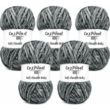 AKS Kadife Ip, 5'li Paket 5X100 Gr. 120 Mt., Soft Chenille BULKY%100 Mikro Polyester, Amigurumi, Oyuncak, Bebek Battaniyesi, Yumuşak, Lüks & Canlı Renkler, 1049-KOYU Gri