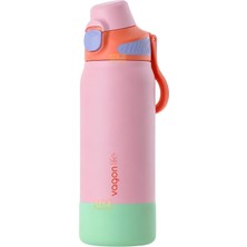 AKS Vagonlife 700ML Düz Renkli Pipetli/pipetsiz Kullanım Kulplu Kaymaz Tabanlı Paslanmaz Çelik Termos - Pembe