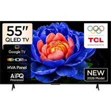 AKS Tcl 55 Inç Akıllı Tv 55T6D 4K Premium QLED Renkli Quantum Crystal HDR10+ Oyun Google Tv, Dolby Vision Atmos, Dts Virtual X, Memc, Sesli Kontrol, Game Master ve Ince Tasarım (2026 Modeli)