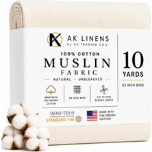 AKS Ak Tradıng Co. Muslin Kumaş/kumaş Ağartılmamış - D Kumaş - Doğal 9,5 Metre Orta Ağırlık -%100 Pamuk (160 cm Genişliğinde), Doğal Ağartılmamış