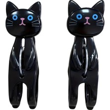 AKS Siyah Kedi Şekilli Plaj Havlusu Mandalı, Plastik, Güçlü Tutuşlu, 2'li Set