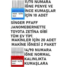 AKS Singer Pfaff Zetina Janome Brother Ev Tipi Makine Iğnesi 11 ve 14 Numara 20 Adet(2 Paket)
