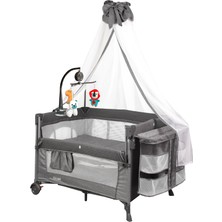 AKS Holmer Coolstyle Premium Cibinlikli Dönenceli Anne Yanı Oyun Parkı Beşik 70X110CM Koyu Gri