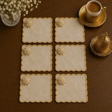 Lena Maison 6 Adet Inci Broşlu Altın Nakışlı Kokteyl & Kahve Sunum Peçetesi