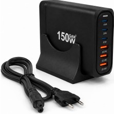 AKS Orret Home 150W Gan Hızlı Şarj Istasyonu, 6 Portlu Masaüstü Şarj Aleti, 3 Usb-C Type-C ve 3 Usb-A Girişli Çoklu Adaptör, Telefon Tablet Laptop Için Akıllı Güç Dağıtımlı Şarj Cihazı