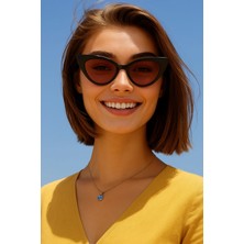 Polo55.Sport.1855 Retro Üçgen Cat-Eye Kırmızı - Turuncu Yansımalı Camlı Kadın Güneş Gözlüğü Siyah