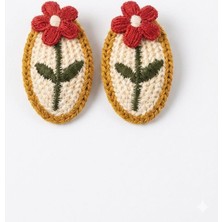 AKS Gidego Accessorıes Vintage Çiçekli Saçsız Bebek Tokası, Kırmızı