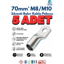 Sutem 70MM M8/M10 Skp Sıkmalı Bakır Kablo Pabucu - 5'li Paket