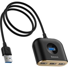 AKS Baseus Square Round 4in1 USB Hub Adaptör (Usb3.0 To Usb3.0*1+Usb2.0*3) 1m, Siyah