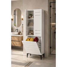 Avmpark Miero Düşer Kapaklı Kirli Sepetli Banyo Dolabı Çok Amaçlı Raflı Çamaşır Dolabı 180X60X42 cm