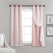 AKS Lush Decor Yalıtımlı Karartma Astarlı Şeffaf Halkalı Panel, Oda Karartma Pencere Perdesi Seti (Çift), 160 cm L, Pembe