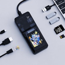 AKS Coverzone Ajazz 8 In 1 Arada Ekranlı Usb-C Hub 100W Pd 4K HDMI RJ45 Ethernet 3x USB 3.0 Sd Tf Kart Okuyucu 5gbps Veri Aktarım Istasyonu | AKP01E