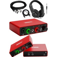 AKS Midex GLX-700RD-H Üst Segment USB Stüdyo Ses Kartı 2 Giriş 2 Çıkış 24BIT/192KHZ (Kulaklık ve Kablo Dahil)