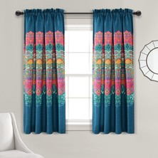 AKS Lush Decor Boho Şık Işık Filtreleme Pencere Perdesi Panel Çifti, 160 cm U x 132 cm G, Turkuaz ve Lacivert