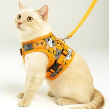 AKS Kedi Tasması, Kaçış Önleyici, Renkli Kumaş, Ayarlanabilir Göğüs Tasması, Küçük Irk Kediler Için (Turuncu Desenli, Small)