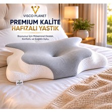 AKS Visco Planet Ortopedik Visco Boyun Yastığı Memory Foam Boyun Destekli Ergonomik Uyku Yastığı 62X42X13/10 cm