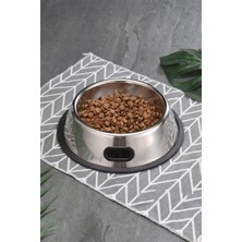 AKS Paslanmaz Çelik 250 ml Gri Kaymaz Taban Kedi Köpek Mama ve Su Kabı CIN569