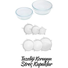 Kittiwake Home Life 2 Boy Yuvarlak Kapak + 6’lı Tencere Kupa Bardak Bonesi - 8 Parça Silikon Yuvarlak Borcam Kapağı ve Streç Kapak Seti
