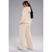 Macklin Unisex Kadın Erkek Minimal Baskılı Oversize 3 Iplik Kapüşonlu Sweatshirt ve Baggy Eşofman Altı