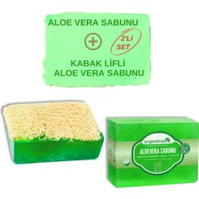 AKS Organicsun 2'li Set Doğal Kabak Lifli Aloe Vera Sabunu ve Lifsiz Aloe Vera Sabunu
