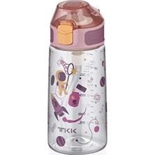 AKS Tkk 500ML Silikon Pipetli Kilitlenebilir Kapak Desenli Sızdırmaz Tritan Su Matarası (Mor)
