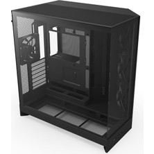 AKS Nzxt H9 Flow 2025 Orta Kule Atx Pc Kasası, Büyük Çift Odacıklı Tasarım, 3x 140MM + 1x 120MM Fan Dahil, 420MM Radyatör Desteği, Temperli Cam, Back-Connect Hazır, Siyah
