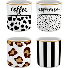 AKS Vıvas Coffee Cups/japanese Tea Cup/mug Set/coffee Cup Middle Size/cups No Handle/4 x 210 ml (Coffee, Espresso, Vertical Black Line, Leopard)