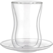 AKS Leggno Vetro Borosilikat Çift Camlı Çay Bardağı Seti 150ML (4 Parça)