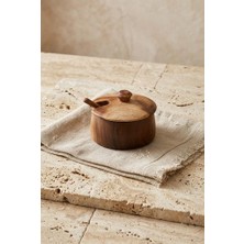 AKS Akasya Ahşap Kaşıklı Baharatlık ve Tuzluk 9.5x7 cm - Kapaklı Ahşap Şekerlik ve Çerezlik