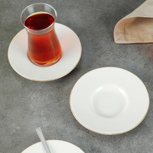AKS Aryıldız Alisa Heybeli Porselen Çay Tabağı 6 Parça Krem Renk Set