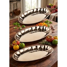AKS Dilimi Kayık Tabak Seti 3 Boy Salata Tabağı Kebap Tabağı Servis Tabak Meyve Tabağı 3 Boy 21 24 27 cm Paslanmaz Çelik
