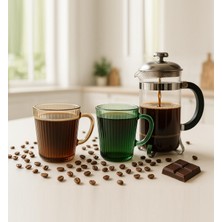 AKS 2 Adet Renkli Cam Kupa Bardak Çay Kahve Meşrubat Tatlı Bardağı Yeşil ve Kahve 370 ml
