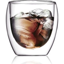 AKS Yeni Tasarım Su Bardağı Çift Cidarlı 200 ml Şeffaf Cam Bardak 1 Adet - 2771
