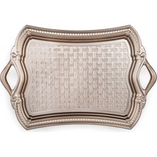 AKS Alisveristime Osmanlı Motifli Dikdörtgen Metal Servis Tepsisi – Kulplu 2 Kişilik Sunum Tepsisi, 37 x 23 Cm, 373 G, Gold ve Gümüş Renk Seçeneği (Gümüş Rengi)
